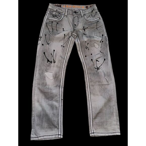 Rock Revival Jeans Mens Size 30/30 Wilkins-J401  Straight‎ Gray Paint Splatter - Picture 6 of 14